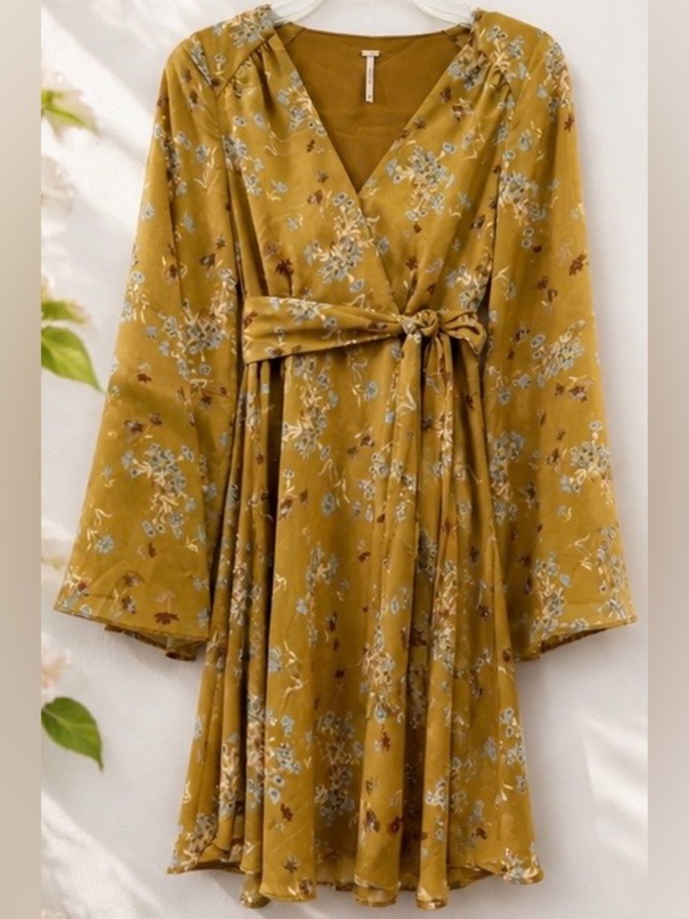 Free People Floral Mustard, Blue, Brown and Pink Mini Dress